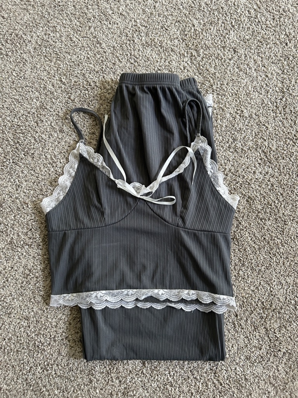 Women’s Lace-Trim Charcoal Sleep Cami Set